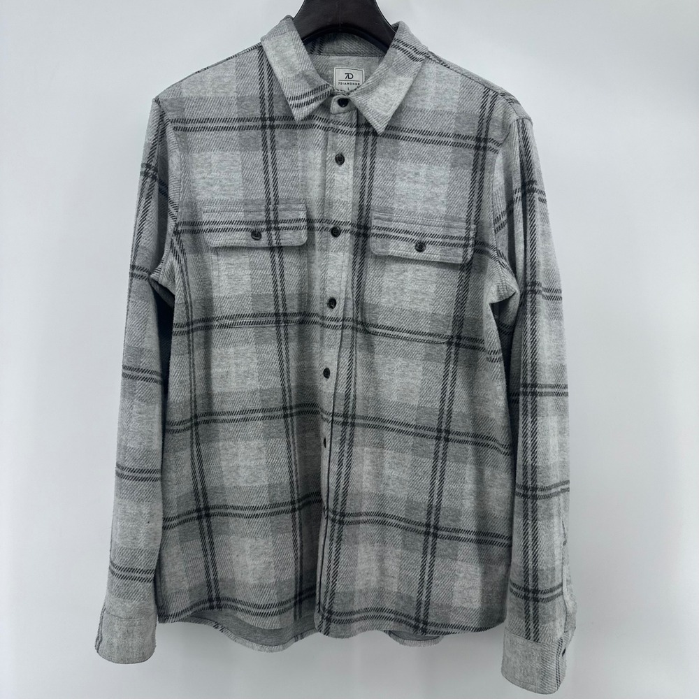 7Diamonds Shirt Mens Large Grey Plaid Knit Flannel‎ Shacket Button Down L/S - Picture 3 of 13